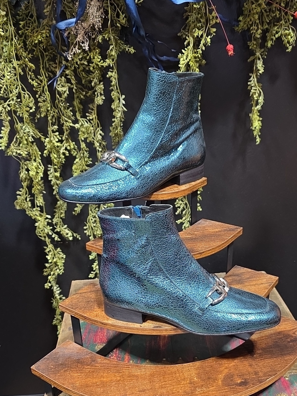 NEW! Free People Metallic Teal Ankle Boots with Chain.